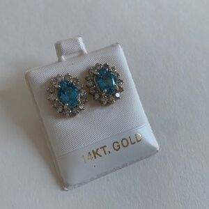 Blue Topaz Oval Diamond Stud Earrings